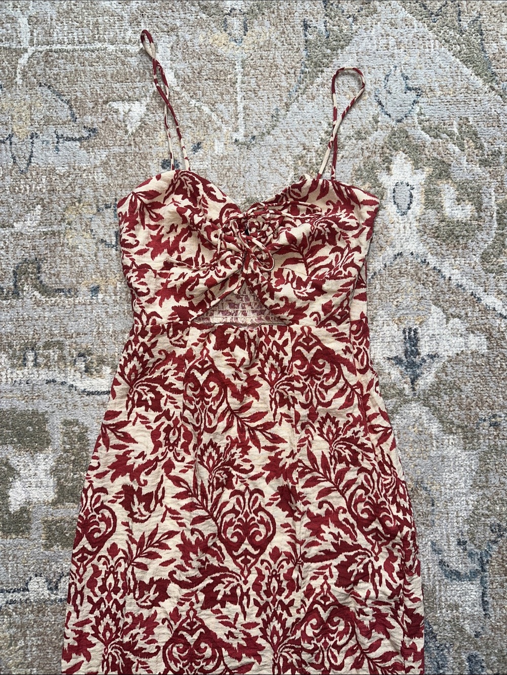 Zara Red and Cream Floral Cutout Mini Dress